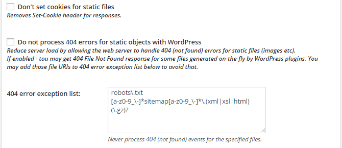 screenshot of general section of browser menu in w3tc